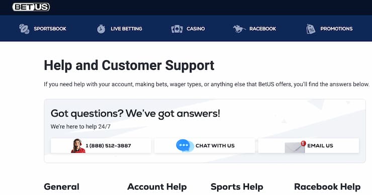 A view of BetUS customer service screen, part of the top Wyoming sportsbooks.
